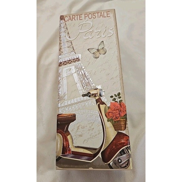 Elegant Storage Box Beige & Silver Paris Eiffel Tower Theme apprx 11.5 x 4.5 x4" - Picture 2 of 9
